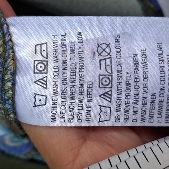 Susan Graver Olive Green/Teal Paisley 3/4 Sleeve Tunin Top. Size Medium - Picture 7 of 9